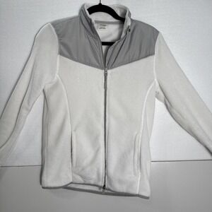 Danskin‎ Womens Small Long Sleeve, Full Zipper Fleece White With Gray